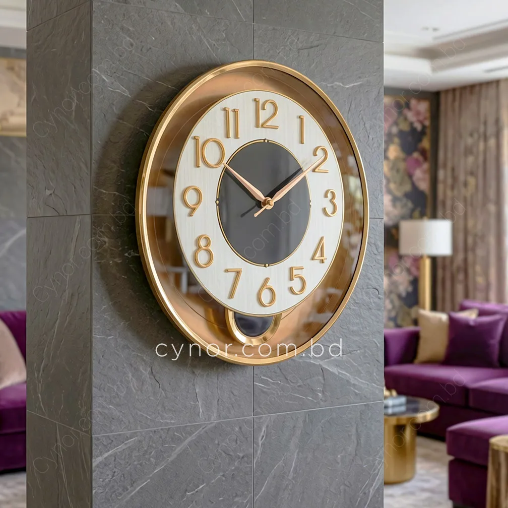 WC761-White-Stylish Pendulum Wall Clock Golden Frame White Texture Dial Fiber and Glass Finish (1) WC761-White-Stylish Pendulum Wall Clock Golden Frame White Texture Dial Fiber and Glass Finish (1)
