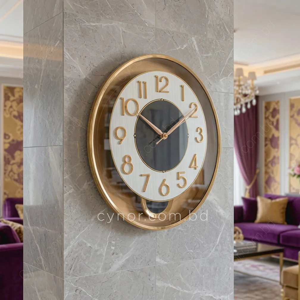 WC761-White-Stylish Pendulum Wall Clock Golden Frame White Texture Dial Fiber and Glass Finish (2) WC761-White-Stylish Pendulum Wall Clock Golden Frame White Texture Dial Fiber and Glass Finish (2)