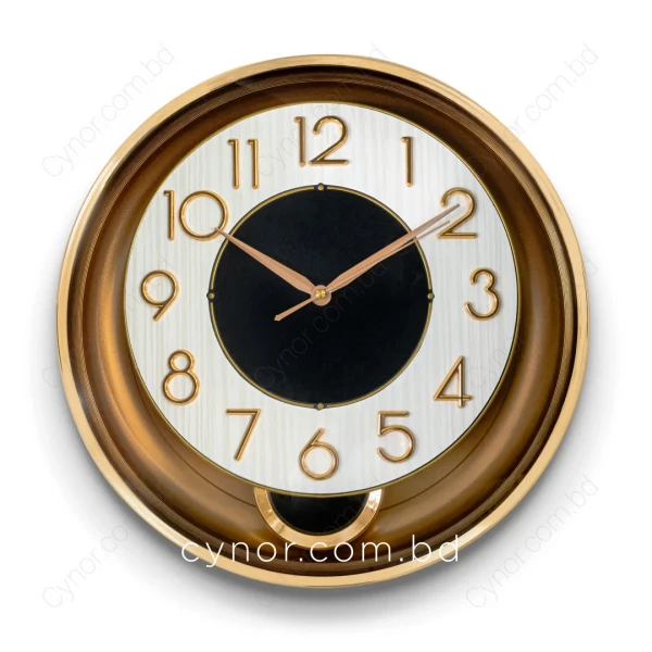 WC761-White-Stylish Pendulum Wall Clock Golden Frame White Texture Dial Fiber and Glass Finish (3)