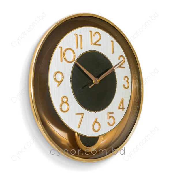WC761-White-Stylish Pendulum Wall Clock Golden Frame White Texture Dial Fiber and Glass Finish (4)