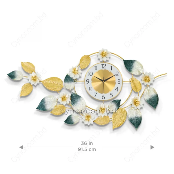 WC763-Decorative Botanical Wall Clock Golden Bottle Green Finish (2)