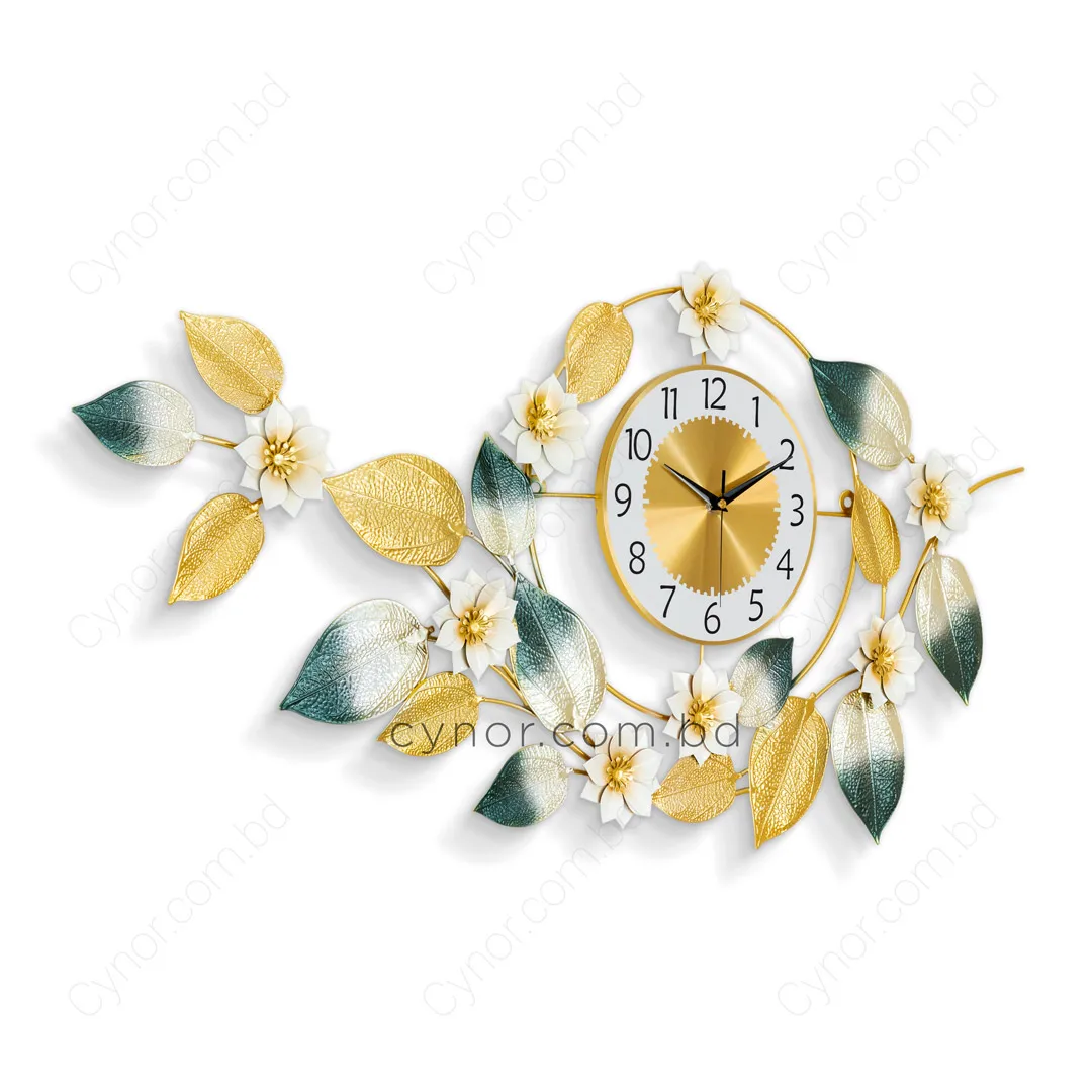 WC763-Decorative Botanical Wall Clock Golden Bottle Green Finish (3) WC763-Decorative Botanical Wall Clock Golden Bottle Green Finish (3)