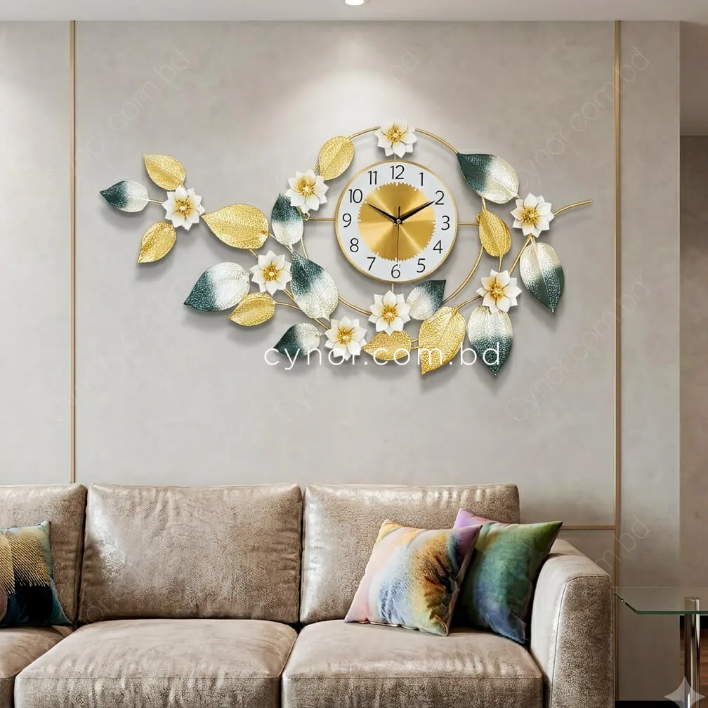 WC763-Decorative Botanical Wall Clock Golden Bottle Green Finish (9) WC763-Decorative Botanical Wall Clock Golden Bottle Green Finish (9)