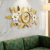 WC764-Stainless Steel Golden Leaf and White Blossom Luxury Home Wall Clock (10)