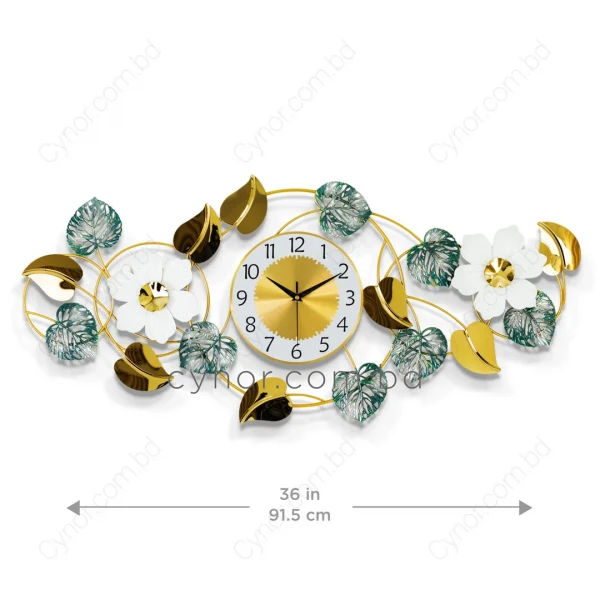 WC765-Golden and Green Botanical Design Stainless Steel Decorative Wall Clock (2)