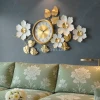 WC766-Stainless Steel Golden and White Blossom Botanical Design Decorative Wall Clock (1)