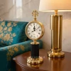 WC767-Black-Vintage Ornate Golden Metal Table Clock with Black Fiber Column and Glass Dial (1)