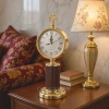 WC767-Chocolate-Vintage Ornate Golden Metal Table Clock with Chocolate Fiber Column and Glass Dial (1)