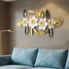 WR734-Aquatic Floral Metal Wall Decor Golden White and Black Stainless Steel Art (1)