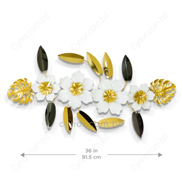 WR734-Aquatic Floral Metal Wall Decor Golden White and Black Stainless Steel Art (2)