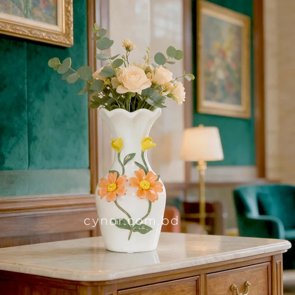 HD267-White-Porcelain-Ceramic-Vase-with-Raised-Floral-Design-8