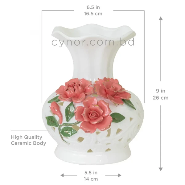 HD269-Premium-White-Ceramic-Scalloped-Vase-with-Raised-Floral-Design-and-Cutouts-Pattern-2