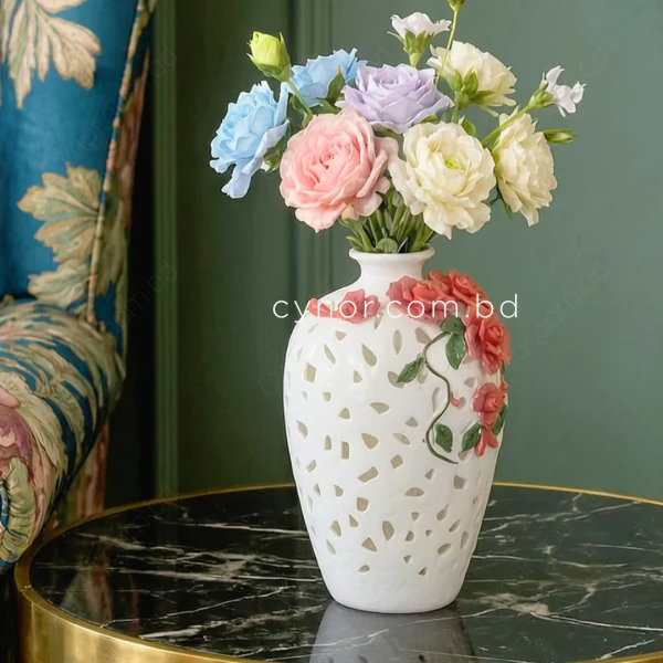 HD270-Premium-White-Porcelain-Oval-Narrow-Neck-Vase-with-Raised-Floral-Design-and-Cutouts-Pattern-2
