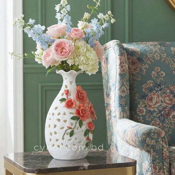HD271-Premium-White-Porcelain-Tapered-Oval-Vase-with-Patterned-Cutouts-and-Raised-Floral-Accents-2