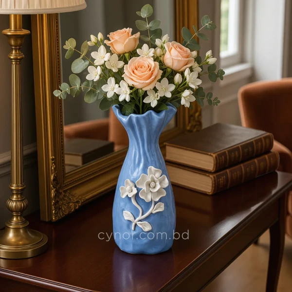 HD274-Blue-Ceramic-Fluted-Vase-with-3D-Raised-White-Floral-Accents-1