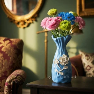 HD274-Blue-Ceramic-Fluted-Vase-with-3D-Raised-White-Floral-Accents-2