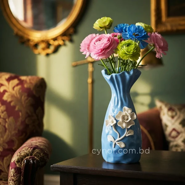 HD274-Blue-Ceramic-Fluted-Vase-with-3D-Raised-White-Floral-Accents-2