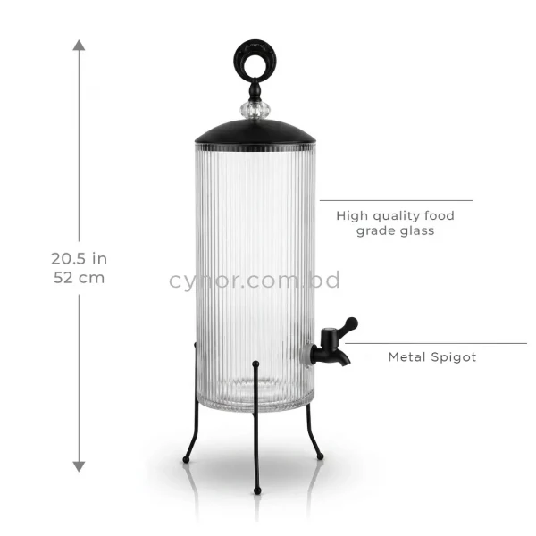 KC241-3-4L-Luxury-Ribbed-Glass-Beverage-Dispenser-with-Matte-Black-Metal-Stand