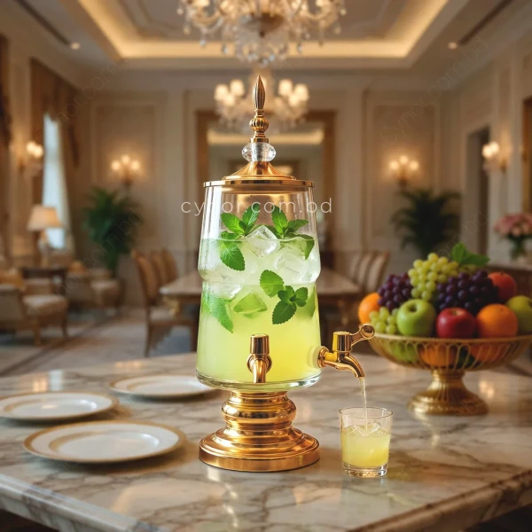 KC246-3L Luxury Glass Beverage Dispenser with Golden Stainless Steel Finish (2)