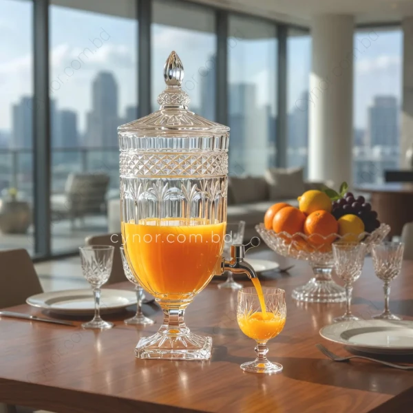 KC250-5L Premium Crystal-Cut Glass Beverage Dispenser with Polished Metal Spigot (6)