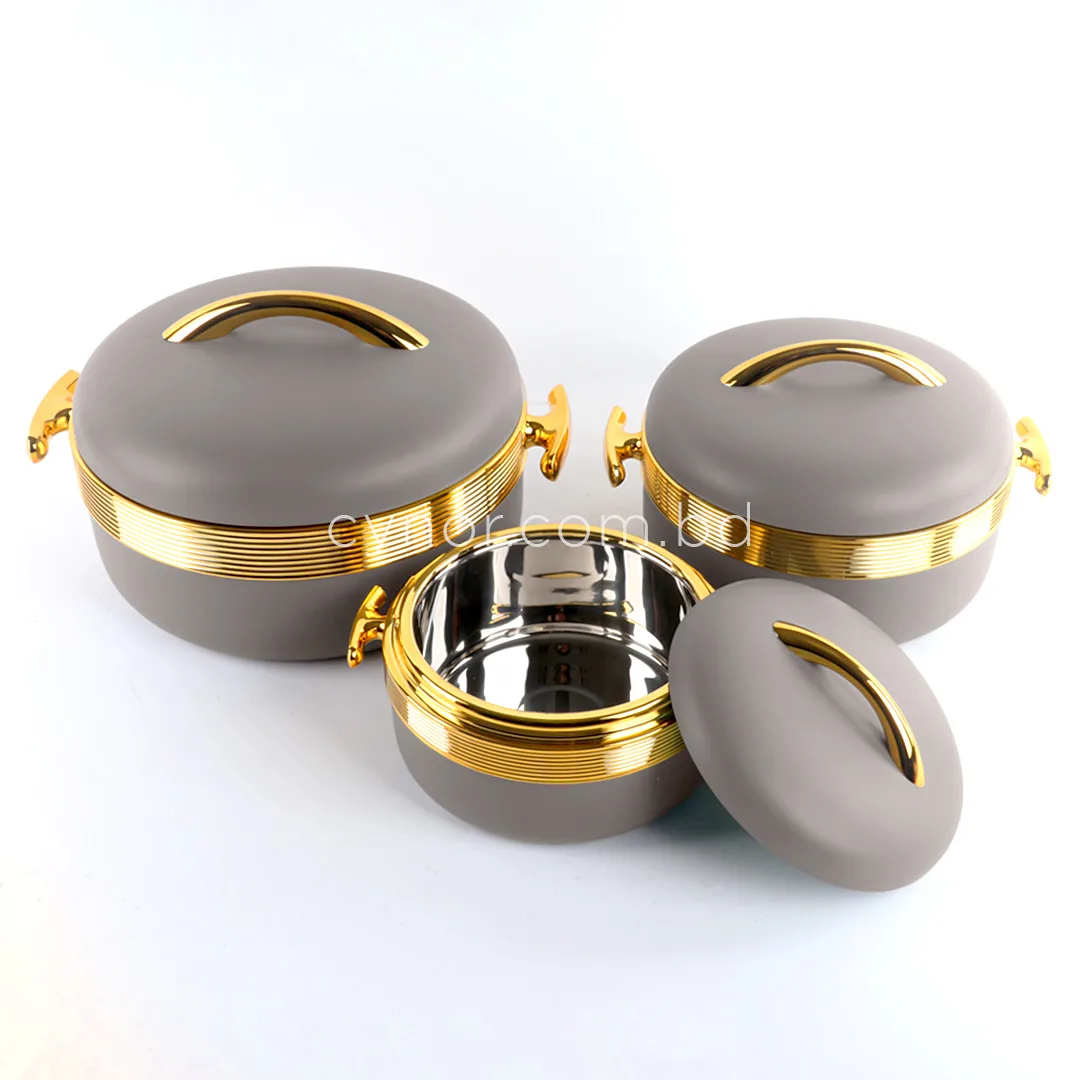 KC254-1-3 Pcs Luxury Golden Accent Insulated Stainless Steel Thermoware Hotpot Casserole Set (5) KC254-1-3 Pcs Luxury Golden Accent Insulated Stainless Steel Thermoware Hotpot Casserole Set (5)