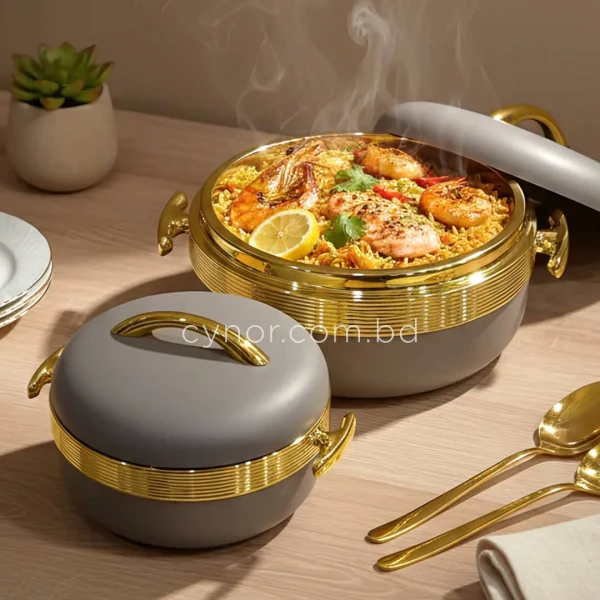 KC254-1-3 Pcs Luxury Golden Accent Insulated Stainless Steel Thermoware Hotpot Casserole Set (7)