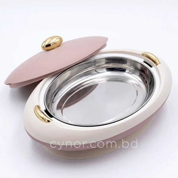 KC255-1-5L Luxury Oval Stainless Steel Insulated Casserole Hotpot Beige Color Golden Accent (4)