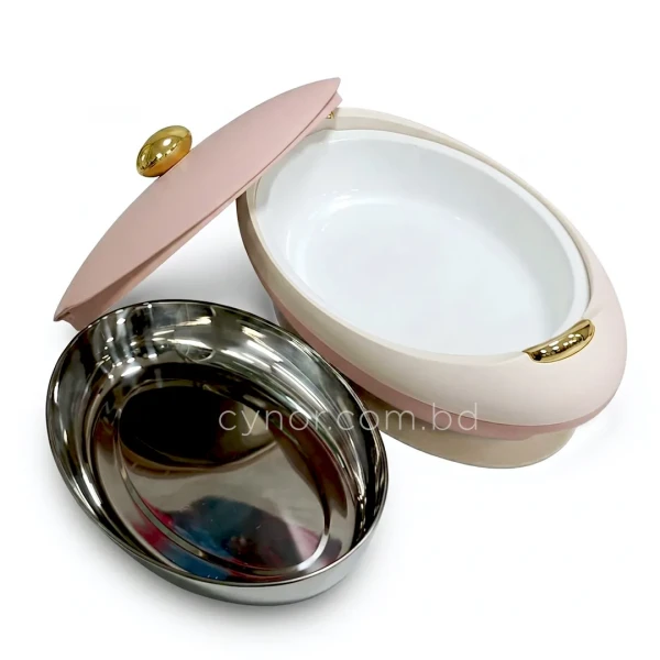 KC255-1-5L Luxury Oval Stainless Steel Insulated Casserole Hotpot Beige Color Golden Accent (5)