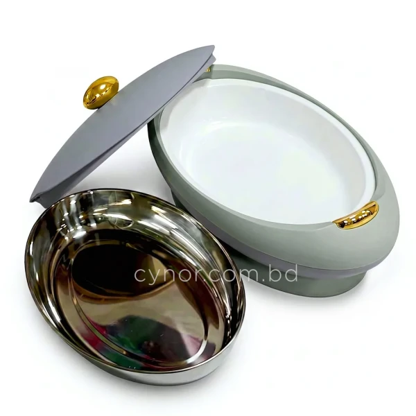 KC255-2-5L Luxury Oval Stainless Steel Insulated Casserole Hotpot Sage Green Gray Color Golden Knob (3)
