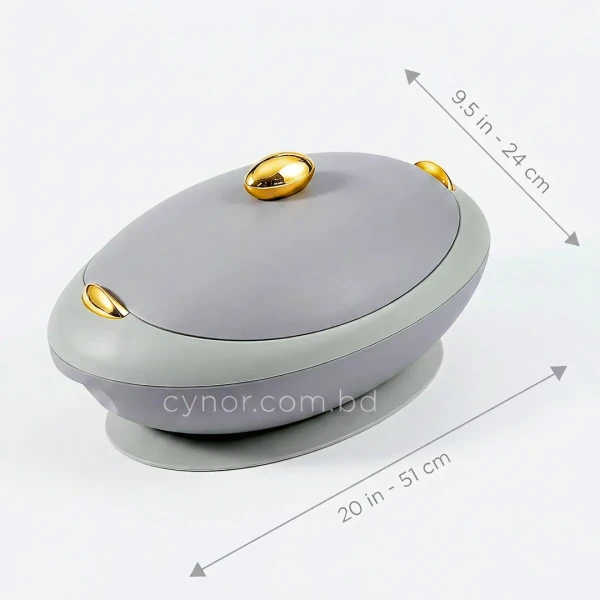 KC255-2-5L Luxury Oval Stainless Steel Insulated Casserole Hotpot Sage Green Gray Color Golden Knob (6)