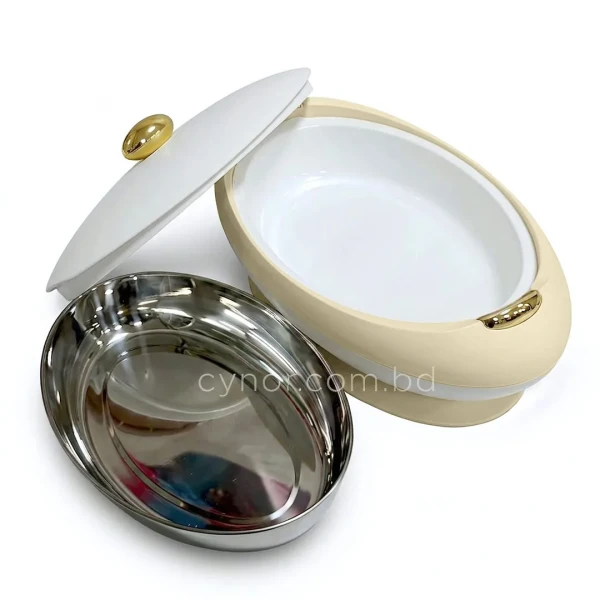 KC255-3-5L Luxury Oval Stainless Steel Insulated Casserole Hotpot Cream and White Body Golden Knob (2)