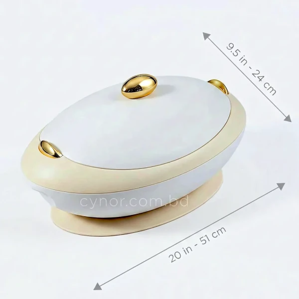 KC255-3-5L Luxury Oval Stainless Steel Insulated Casserole Hotpot Cream and White Body Golden Knob (5)