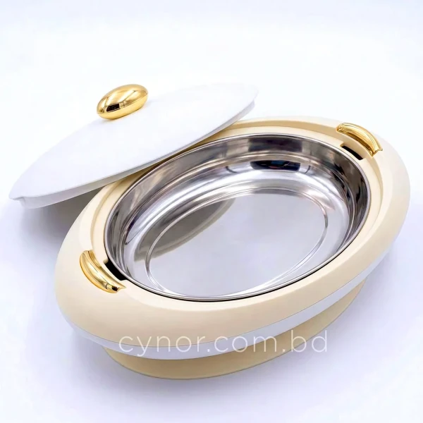 KC255-3-5L Luxury Oval Stainless Steel Insulated Casserole Hotpot Cream and White Body Golden Knob (6)