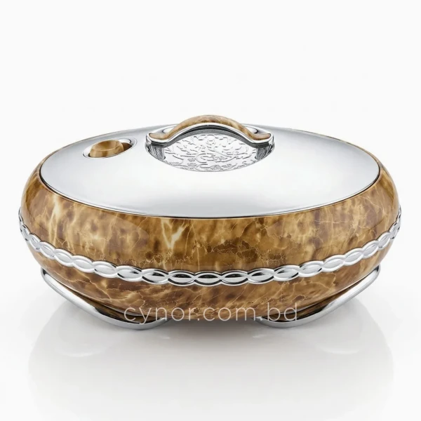 KC257-1-4L Luxury Marble‑Effect Insulated Stainless Steel Thermoware Casserole Hotpot with Silver Accents (3)