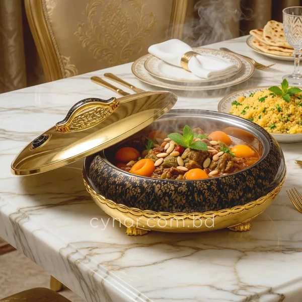 KC257-2-4L Luxury Insulated Stainless Steel Thermoware Casserole Hotpot with Golden Black Floral Accents (2)