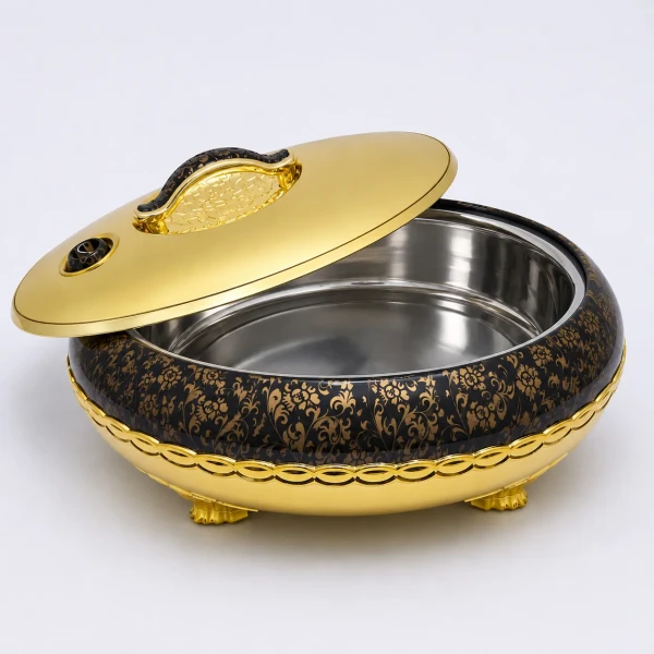 KC257-2-4L Luxury Insulated Stainless Steel Thermoware Casserole Hotpot with Golden Black Floral Accents (4)