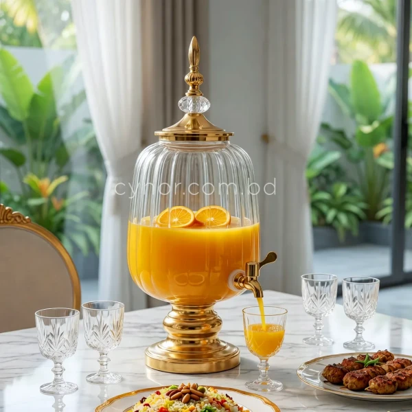 KC258-4L-Luxury-Glass-Beverage-Dispenser-with-Golden-Stainless-Steel-Lid-and-Base-1