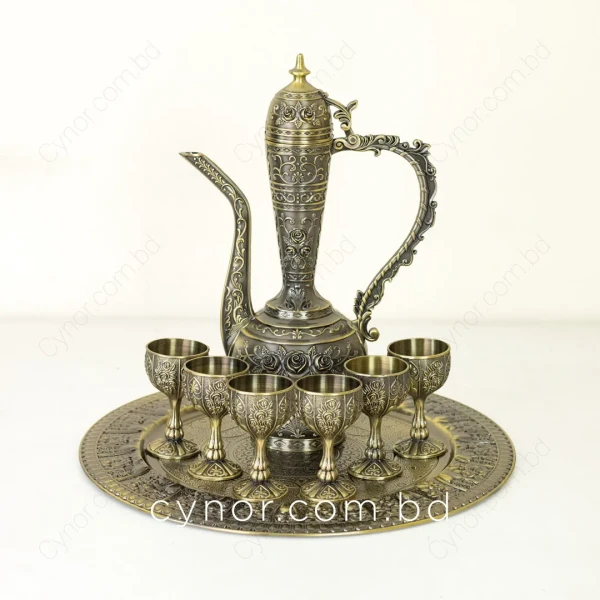 KC259-Antique-Brass-Surai-Set-with-Ornate-Rose-Engravings-6-Cups-1-Jug-1-Plate-2