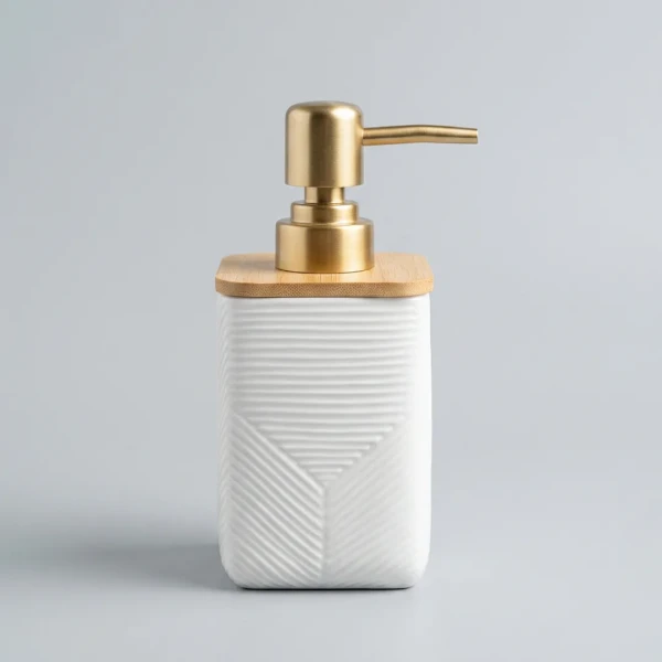 KC262-White-White-Geometric-Ceramic-Soap-Dispenser-with-Bamboo-Accent-and-Golden-Pump-2