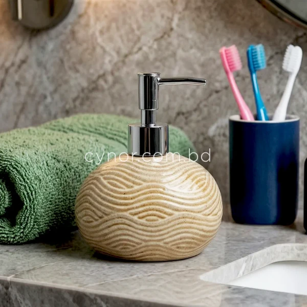 KC263-2-Brown-Pebble-Wave-Ceramic-Soap-Dispenser-with-Plastic-Chrome-Pump-2