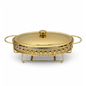 KC264-Premium-Oval-Chafing-Dish-Food-Warmer-Golden-Metal-Frame-Tempered-Glass-and-Tealight-Candle-Heating-2