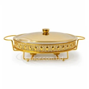 KC264-Premium-Oval-Chafing-Dish-Food-Warmer-Golden-Metal-Frame-Tempered-Glass-and-Tealight-Candle-Heating-3