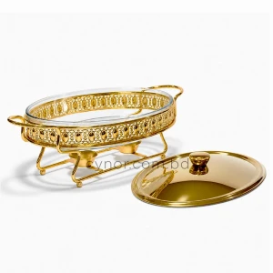 KC264-Premium-Oval-Chafing-Dish-Food-Warmer-Golden-Metal-Frame-Tempered-Glass-and-Tealight-Candle-Heating-5