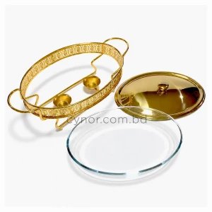 KC264-Premium-Oval-Chafing-Dish-Food-Warmer-Golden-Metal-Frame-Tempered-Glass-and-Tealight-Candle-Heating-6