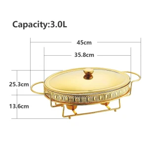KC264-Premium-Oval-Chafing-Dish-Food-Warmer-Golden-Metal-Frame-Tempered-Glass-and-Tealight-Candle-Heating-7