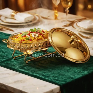 KC264-Premium-Oval-Chafing-Dish-Food-Warmer-Golden-Metal-Frame-Tempered-Glass-and-Tealight-Candle-Heating-8