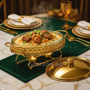 KC264-Premium-Oval-Chafing-Dish-Food-Warmer-Golden-Metal-Frame-Tempered-Glass-and-Tealight-Candle-Heating-9