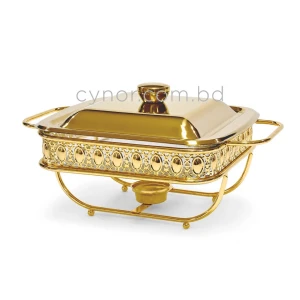 KC265-Premium-Square-Chafing-Dish-Food-Warmer-Golden-Metal-Frame-Tempered-Glass-and-Tealight-Candle-Heating-2