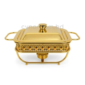 KC265-Premium-Square-Chafing-Dish-Food-Warmer-Golden-Metal-Frame-Tempered-Glass-and-Tealight-Candle-Heating