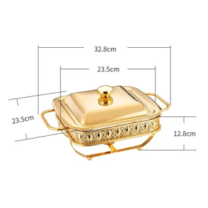 KC265-Premium-Square-Chafing-Dish-Food-Warmer-Golden-Metal-Frame-Tempered-Glass-and-Tealight-Candle-Heating-5